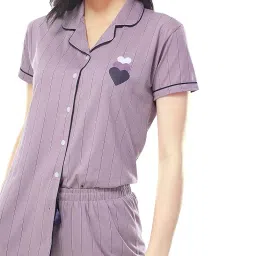 zeyo Women's Cotton Strip Printed Night Suit Set of Shirt & Pyjama 5261 image 1