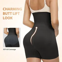 asgagzi Women's Tummy Tucker High Waist Shapewear with Anti Rolling Strip Panties (Free-Size) (Waist Size Fits : 32 to 38 Inch) (Black) image 2