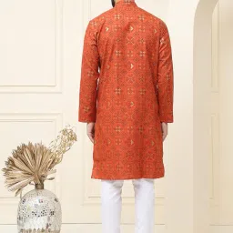 sojanya (Since 1958, Men's Cotton Blend Printed Kurta and White Churidar Pyjama Set image 3