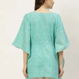 fabric fitoor Women's Cotton Blue & White Color Bandhej Print Waist tie ups Kimono Sleeves Kaftan Top image 3