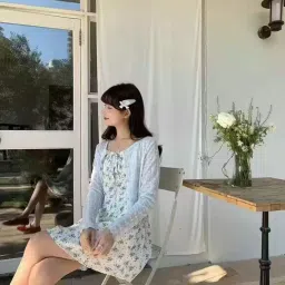 icw Women's Knitted Button-Up Self Design Long Sleeve Sheer Textured Crop Top T-Shirt Cardigan Shrug DN493 image 2