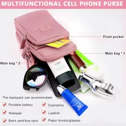 palay Small Crossbody Phone Bag for Women Mini Wallet Shoulder Crossbody Phone Bag with Earphone Cable Hole Wallet Clutch Bag for Women, Pink image 3