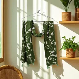 Ruma Luxe Luxury Stole for Women| Scarf with tessels| Sutiable for Spring & Summer| Cotton Rayon Blend| Green image 1