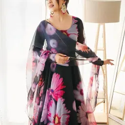 pg enterprises Women's Georgette Full Sleeve Anarkali Gown, Pant with Dupatta Set for Girls (Small) Multicolour image 1