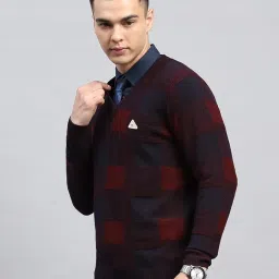 monte carlo Mens Checkered V Neck Full Sleeve Pullover (1243232VN) image 1