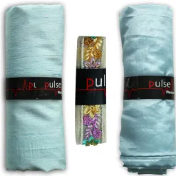 Pulse Weaves Men's Unstitched Premium Kurta Fabric Set, Poly Raw Silk with Santun Silk, 3 Metres, Dusty Blue, Upto 5XL image 3