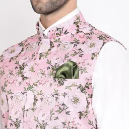 vastramay Mens Silk Blend Nehru Jacket - Timeless Style & Versatility | Digital Floral Printed Ethnic Sleeveless Coat for Formal & Casual Wear image 3
