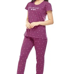 zeyo Women's Cotton Star & Dot Printed Night Suit set of Top & Pajama Set 5300 image 3