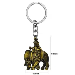 afh Lord Krishna with Cow Idol Religious Keychain for Men and Women image 1