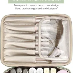 WEMOL Polyester Travel Fashion Cosmetic Organizer Bag with Detachable Pouch, Super Soft Makeup Organiser Bag for Brushes, Toiletries, Cosmetics Items for Women (Green) image 4