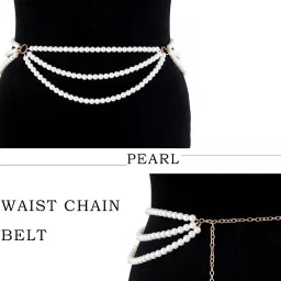 fameza 1 Pcs Premium white Pearl Body Chain Women Waist Chain Belt Layered Bikini Belly Chains Pearls Waist Accessory for Women image 2