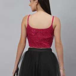 studio rasa Women's Girls Net Sequins Embroidered Spaghetti Crop Top for Wedding Party Festive image 3