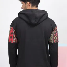 bullmer Grey Melange Trendy Colourblock Fleece Hoodie Sweatshirt for Men image 3