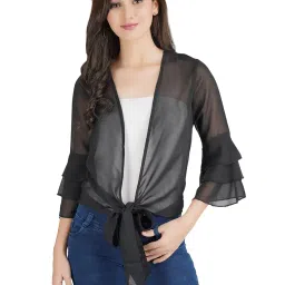 aol Women Front tie-up Lightweight Waist Length Georgette Shrug/Jacket with Layered Sleeves image 1
