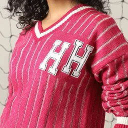 hubberholme Women Acrylic Knitted Oversized Fit V Neck Full Sleeves Sweaters 24 image 5