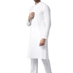 see designs Mens Kurta | Specially Crafted and Designed for the Eid Festival White Cotton Embroidered Kurta With Pajama Set Mandarin Collar Long Sleeves Chikankari Kurta image 3