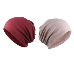 myaddiction 2 Pieces Cotton Slouchy Baggy Beanie Chemo Hat Slouchy Cap Khaki+Red image 4