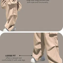 greciilooks Trouser for Women | Loose Fit High-Waist Korean Pants | Formal Track Pant for Woman | Cargo Style Baggy Trendy image 4