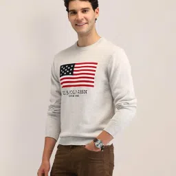 u.s. polo assn. Men's White Logo Crew Neck Long Sleeve Casual Cotton Regular Fit Pullover Sweater image 5