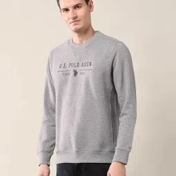 u.s. polo assn. Men's Grey Printed Crew Neck Long Sleeve Casual Cotton Regular Fit Sweatshirt image 2