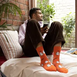 thela gaadi Cotton Men's and Women's Printed Quirky & Funky Socks - Unisex Mid Crew Length Bae and Boo Socks, Odour Free, Breathable, Pure Cotton, Soft, Socks (Multicolor, Combo Pack of 2) image 5