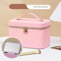 Glaceon Jewellery Box with Mirror,Portable Makeup Box with Mirror, Travel Makeup Bag with LED Mirror And Light, Mini Box Jewellery Box for Necklaces, Watches, Ring (GL-03, Small Size:19*13.5*13.5 cm) image 1