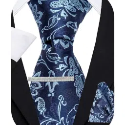 axlon Navy Pasiley Tie For Men – Formal Ties Set With Pocket Square & Tie Pin Clip For Mens, Silk Neckties Gift Sets For Men’s (AXNW40) image 3