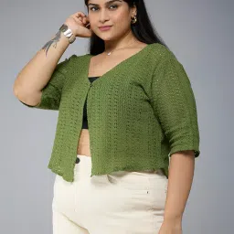 style quotient Women Black Self Design Lace Open Front Smart Casual Shrug image 2