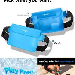 spigen Waterproof Mobile Pouch (A620) for iPhone, Samsung Galaxy, Google Pixel and All Other Smartphones up to 8.7 Inches, Mobile Waterproof Pouch IPX8 Certified (Pack of 2, Sea Blue) image 1