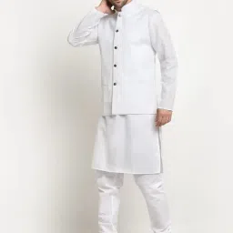 kraft india Men's Cotton Solid White Kurta Churidar With Twill Nehru Jacket Set image 2