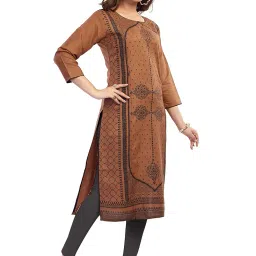 mom&bae Women's Printed Straight Maternity & Feeding Kurti with Concealed Zip image 1