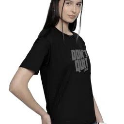 leotude Women's Boyfriend/Loose Fit Round Neck Half Sleeve Dri-Fit Tshirt (Color Black) image 1