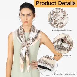 flavizo Satin Silk Scarf for Women Stylish - White Square Head Scarves | Lightweight Elegant Bandanas for Ladies - White image 2
