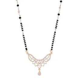nilu's collection Rose Gold Plated American Diamond Mangalsutra with Black Beads for Women image 1