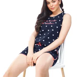 zeyo Women's Cotton Heart Printed Relaxed Night Suit Set Of Top & Shorts 5221 image 4