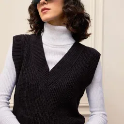 sassafras Black Solid V-Neck Sweater Vest image 1