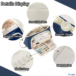 FunBlast Multipurpose Zipper Pouch for Girls, Kids & Adults - Stationary Organizer, Makeup, Cosmetic, Toiletry Bag, Water Resistant Travel Accessory (Navy Blue) image 3