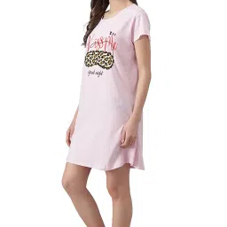 fflirtygo Women’s Cotton Nighty | Printed Knee Length Night Gown |Relaxed Fit Nightwear |Short Nightdress| Long T-Shirt | Sleepwear & Casual Wear Nighty (Pack of 2) image 4