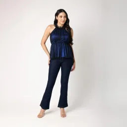 blanc 9 BLANC9 Women's Blush Peach Peplum Party Top – Polyester Round Neck, Elegant Western Style – Perfect for Casual, Semi-Formal & Festive Occasions image 1