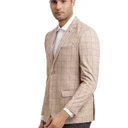 turtle Men Cotton Linen Checkered Beige Blazer image 2