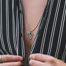 riseabove Double Triangle Black Grey Color Stainless Steel Geometric Interlocking Design Hip Hop Locket Pendant Necklace with silver chain For Men’s and Women’s Unisex | Birthday Gift image 4