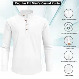 zombom Men's Cotton Blend Solid Full Sleeve Short Kurta Shirt with Mandarin Collar image 1