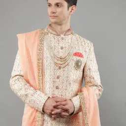 manish creations Men's Embroidered Silk Blend Ethnic Sherwani Set image 3