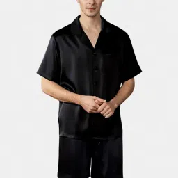 bellababebysk Bella Babe by SK Men Black Half Sleeve Satin Night Suit with Shorts image 2