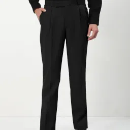 showoffff Men's Black Slim Fit Formal Trousers-JE-A118-2Pleet-1_Black image 2