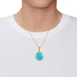 superstore18 Pure Natural certified Real Turquoise Firoza pendant with chain 24KT Micron Gold plated Brass Fashion Jewelery rashi Ratan Pendant for Men women 25mm/105 CTS (SST3752PCDM) image 4