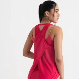 hunnit Tank Top for Women Gymwear| Yoga Tank Top for Women with Tie Knot Back | Round Neck Tank Top for Workout | 4 Way Stretch | Moisture Wicking Fabric | Activewear image 4