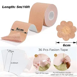 fixily Boob Tape Kit - Instant Boob Tape with 10 Nipple Pasties with 36 Fashion Strips Double Sided Tape for Clothes &1 Pair Reusable Nipple Cover for Women (Beige) image 1