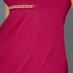 miss chase Women's Solid V-Neck Cap Sleeves Polyester Side Pocketed Knee Long Dress (Plus image 5