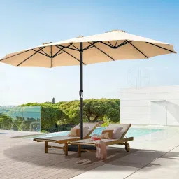 15ft Large Outdoor Umbrella Double-Sided Patio Umbrella with Base, Crank Handle, 12 Ribs Rectangular Garden Umbrella for Patio Graden, Poolside, Terrace, Cafe and Hotels image 1